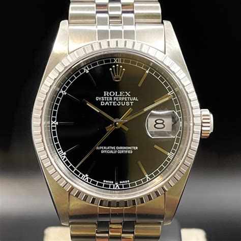 Rolex Datejust 36 Ref. 16220 Schwarz Römisch Jubile